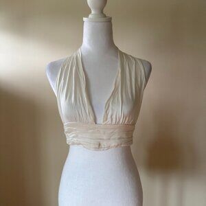 Zara White Satin Effect Tie Back Crop Halter Womens Medium Sexy Going Out Top